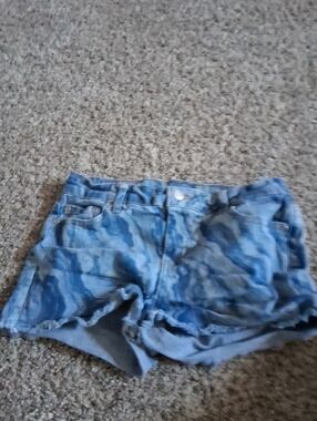 Tractr Blue Camo Denim Cutoff Shorts